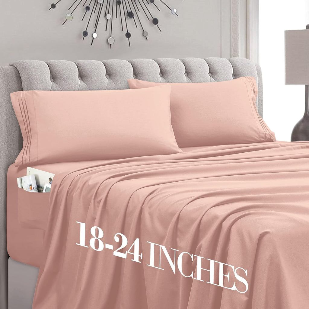MocassiLuxuryBedding Mocassi Twin Size 4-Piece Bed Sheet Set - 1800 Hotel Quality Microfiber 18-24 Inches Extra Deep Pocket Fitted Sheet- L…