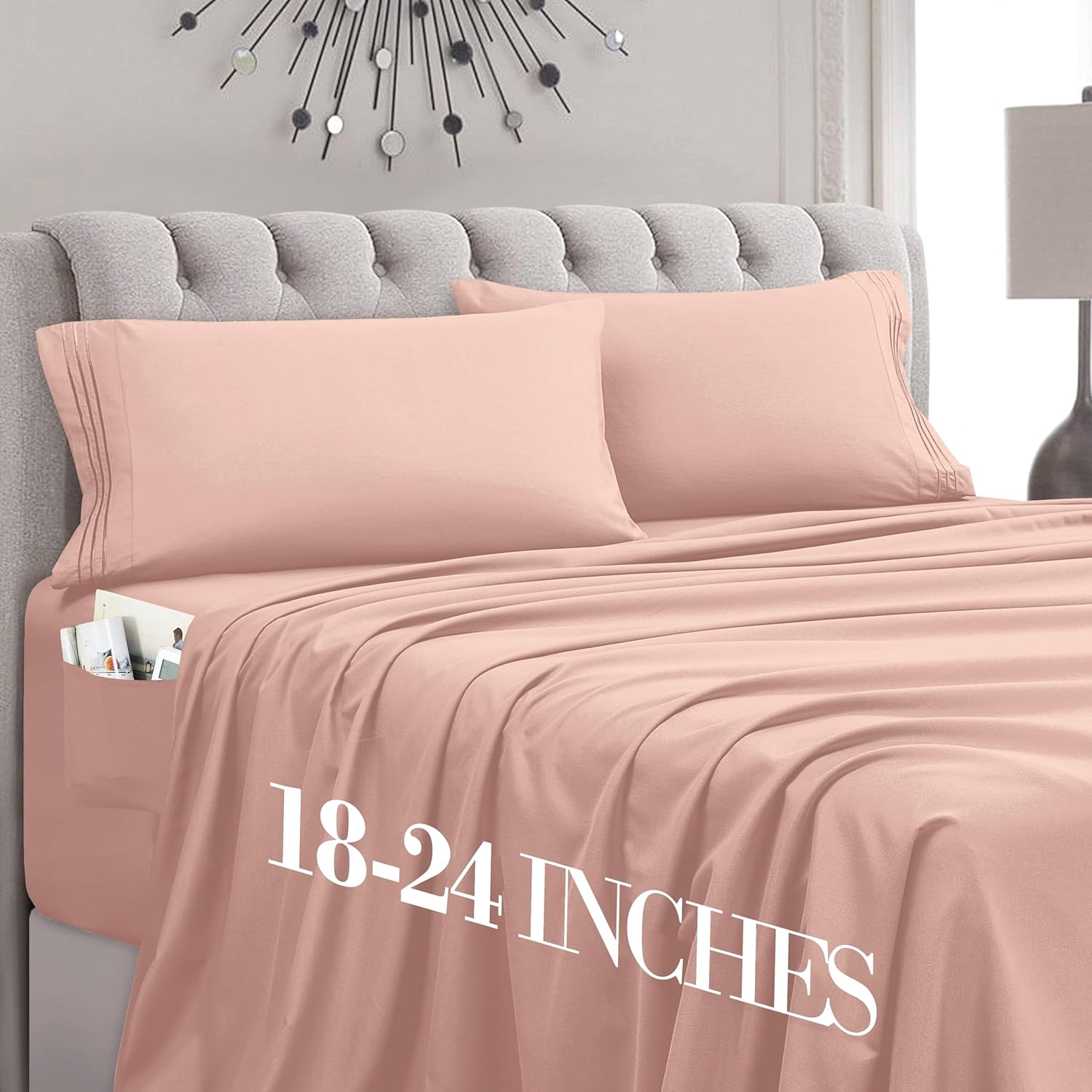 MocassiLuxuryBedding Mocassi Twin Size 4-Piece Bed Sheet Set - 1800 Hotel Quality Microfiber 18-24 Inches Extra Deep Pocket Fitted Sheet- L…