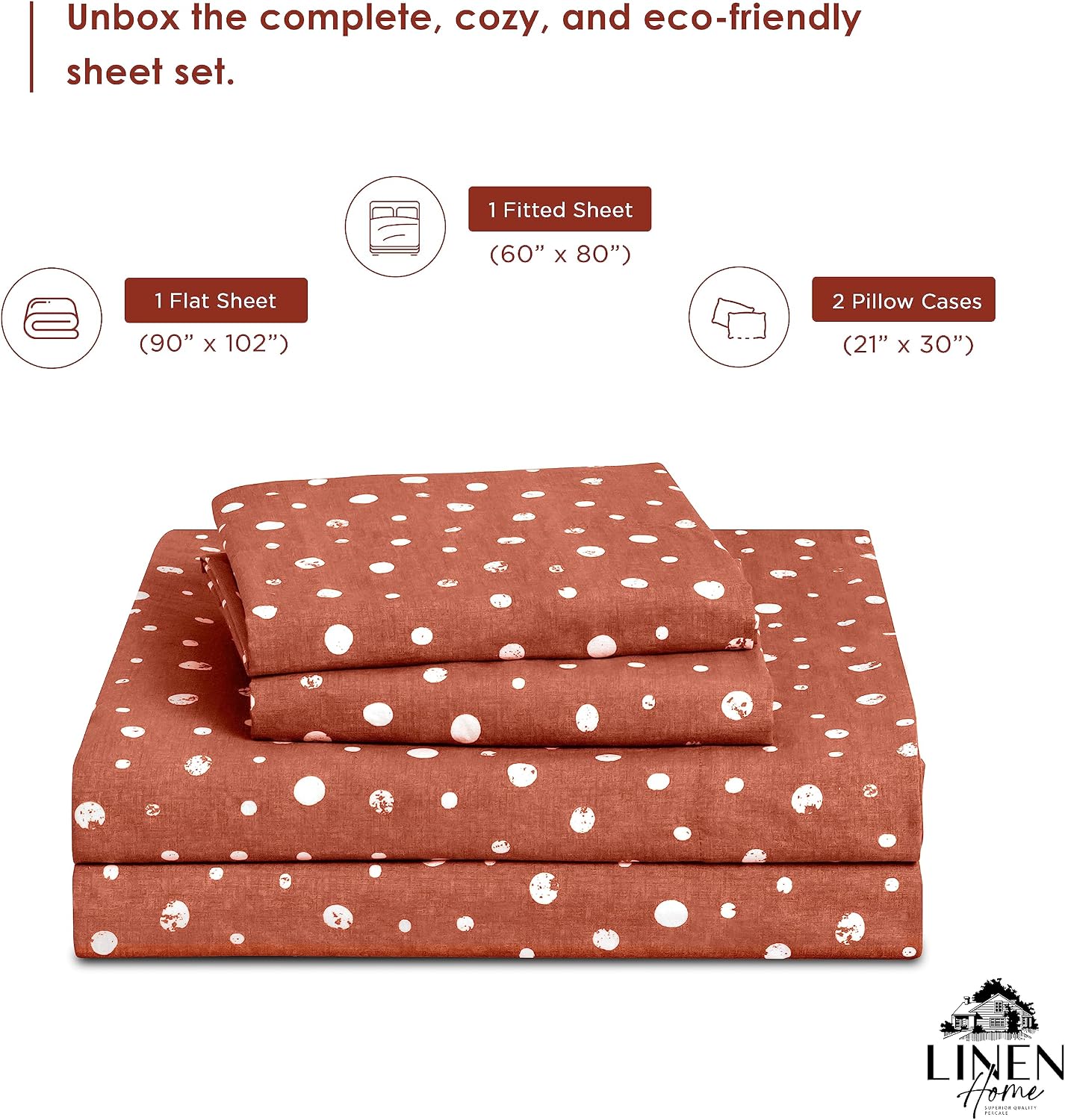 Linen Home Cotton Lyocell Blend Percale Sheet Set Queen Size - 4 Piece Deep Pocket Bedding, Pre-Washed & Shrunk, Crisp Cooling Fabric…
