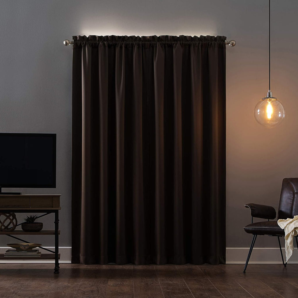 Sun Zero Oslo Theater Grade Extreme Total Blackout Rod Pocket Curtain Panel, 52" x 84", Cocoa