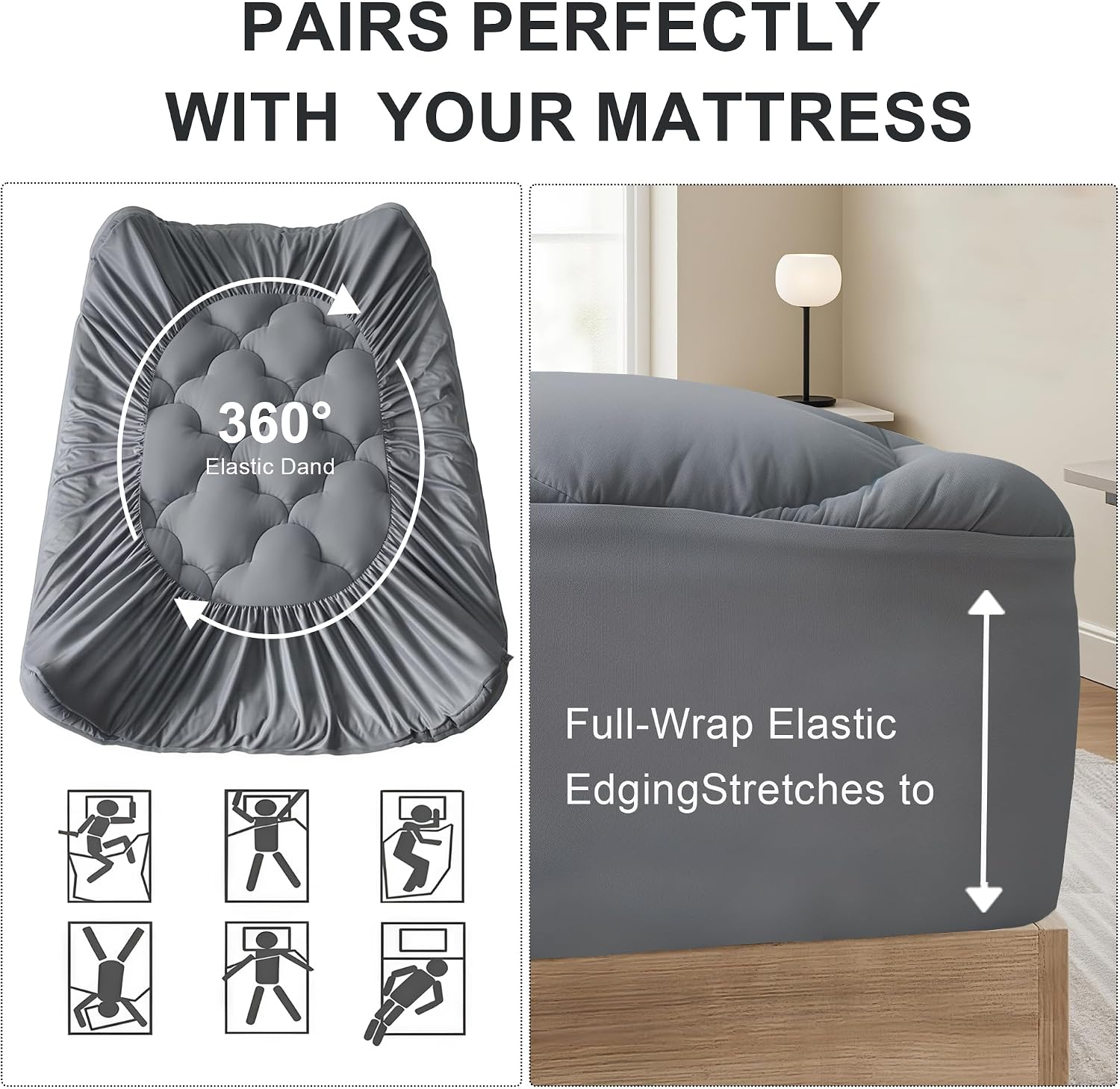 Wqspring Quilted Mattress Pad Pillow Top Mattress Cover Protector Cooling Soft for Breathable Padded Deep Pocket 8-21 Fitted Supportive(Gra…