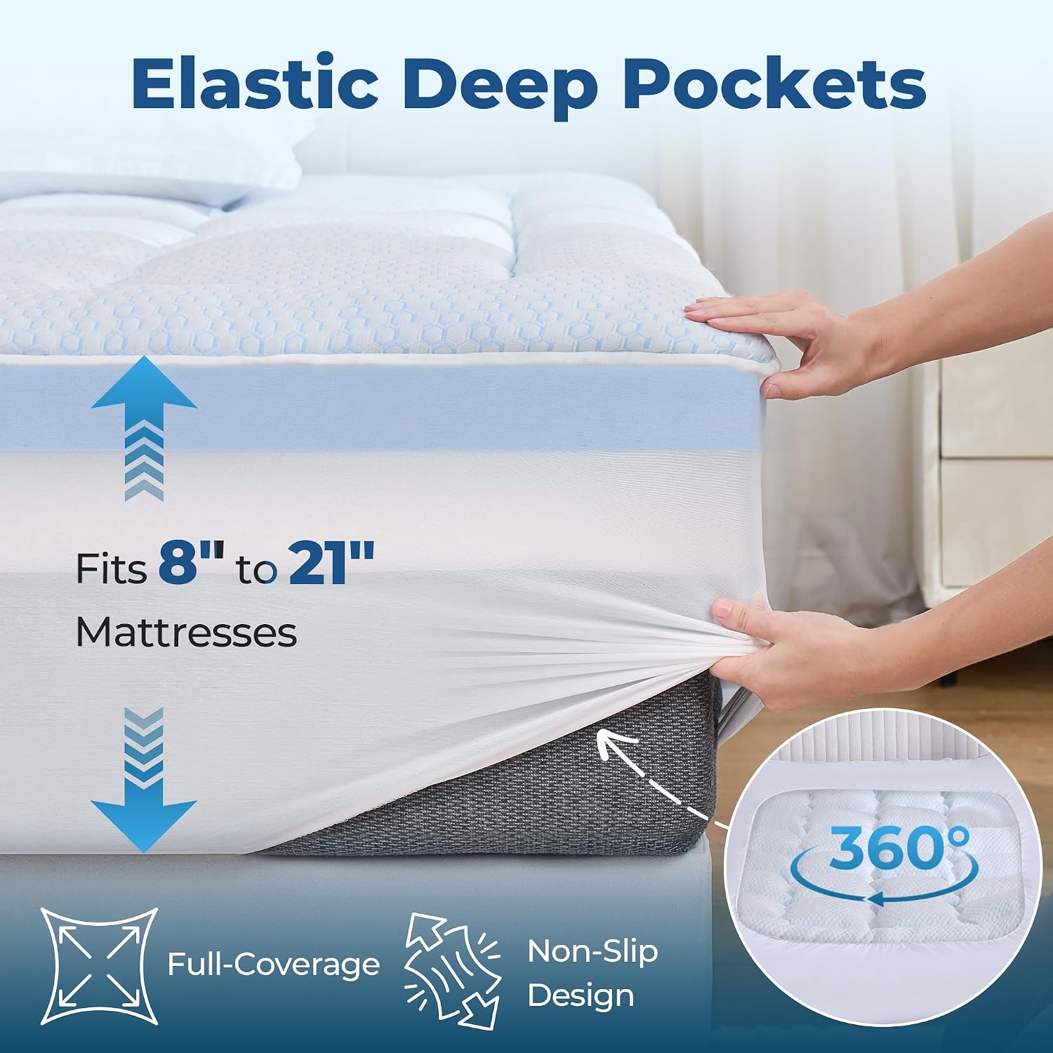 Bdeus 4 Inch Dual Layer Memory Foam Mattress Topper King Size, 2 Inch Gel Memory Foam, 2 Inch Cooling Pillow Top Mattress Pad Cover for Bac…
