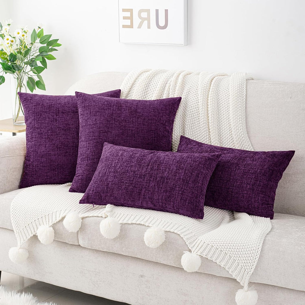 Hwy50 HWY 50 Purple Couch Pillow Covers 22x22 Inch Pack of 2, Soft Chenille Decorative Throw Pillow Cases Farmhouse for Sofa Living Room Be…