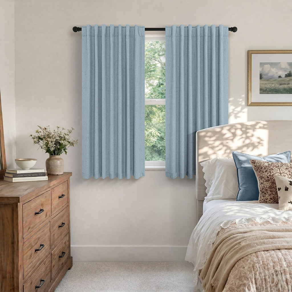 Pitalk Dusty Blue Blackout Curtains for Nursery 54 Inch Length 2 Panel Chic Linen Look Short Thick Privacy Lightweight Grey Blue Light Bloc…