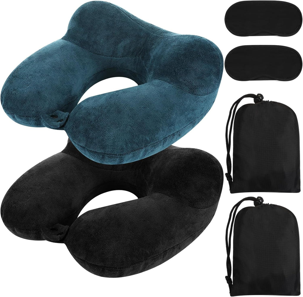 Sintuff 2 Pack Inflatable Travel Pillow for Airplanes Inflatable Neck Flight Pillows with Compact Bag and Blindfold for Traveling…