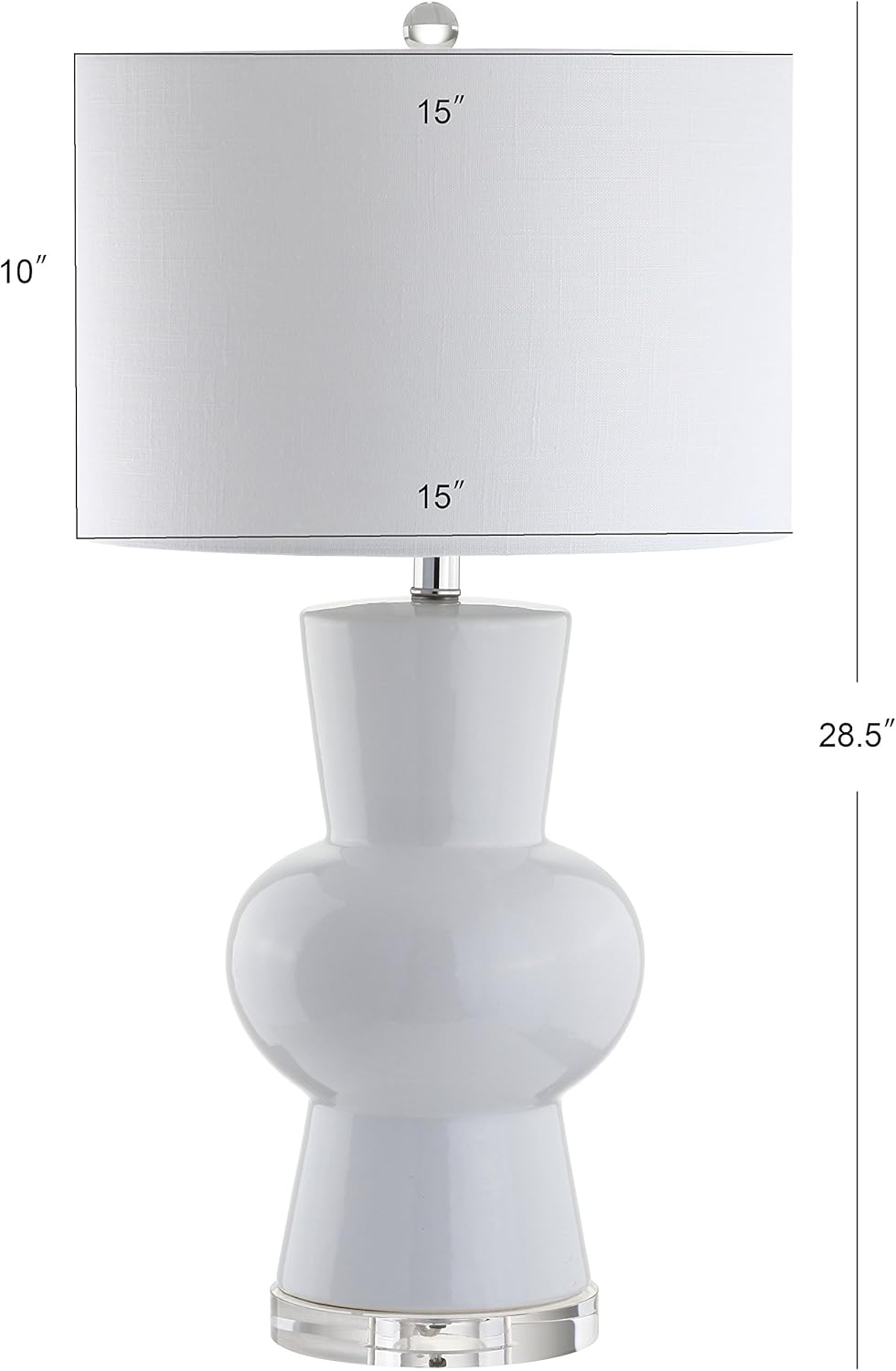 JONATHAN Y 28.5" White Ceramic Table Lamp for Living Room Bedroom Nightstand, Modern Hourglass LED Bedside Lamp with Crystal Base and…