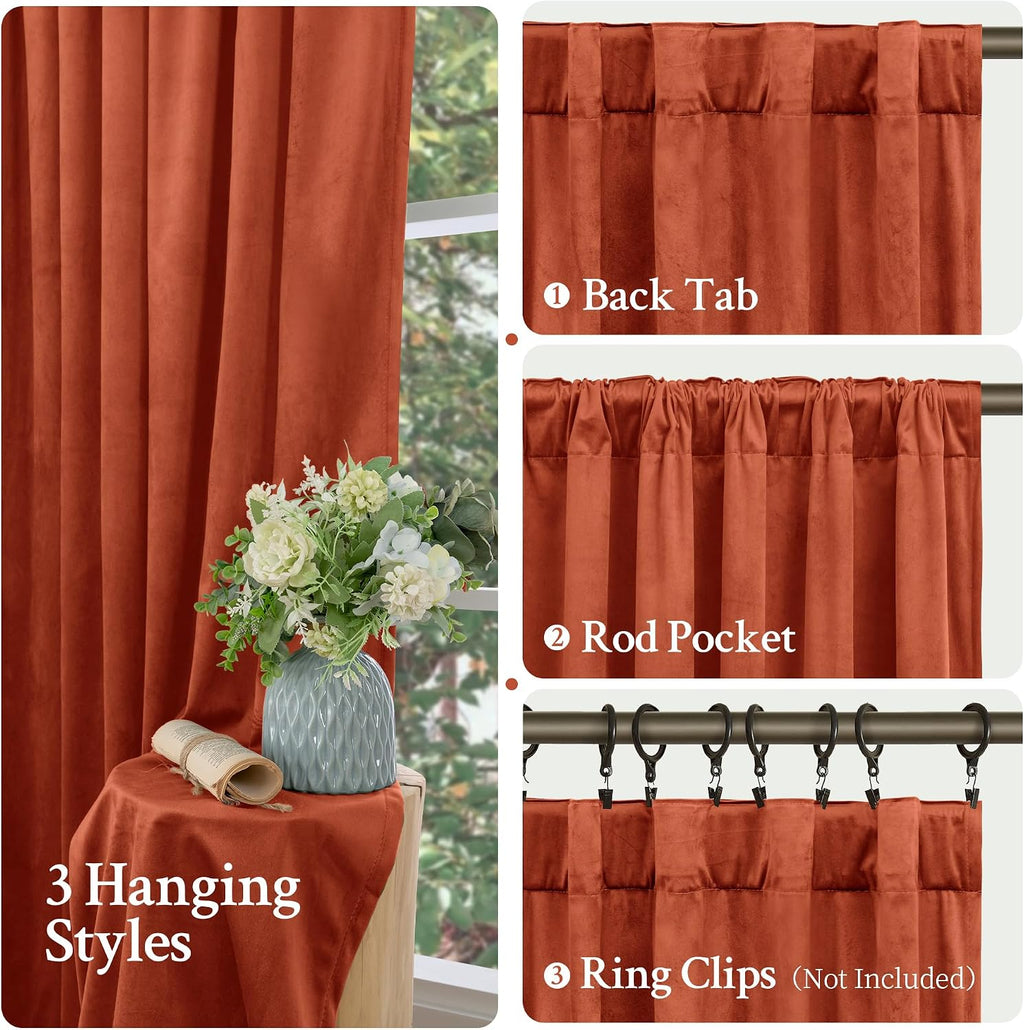 Lamit Terracotta Velvet Curtains 80 Inch for Bedroom, Rust Fall Decor Room Darkening Panels for Farmhouse Thermal Noise Reducing Living Roo…