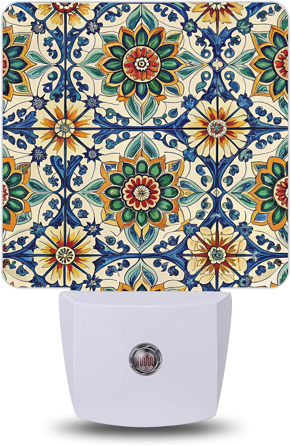 Mediterranean Floral Tile Night Lights Plug into Wall, Night Light with Dusk to Dawn Sensor for Bedroom Bathroom Kitchen Hallway Stairs…