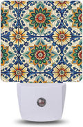 Mediterranean Floral Tile Night Lights Plug into Wall, Night Light with Dusk to Dawn Sensor for Bedroom Bathroom Kitchen Hallway Stairs…