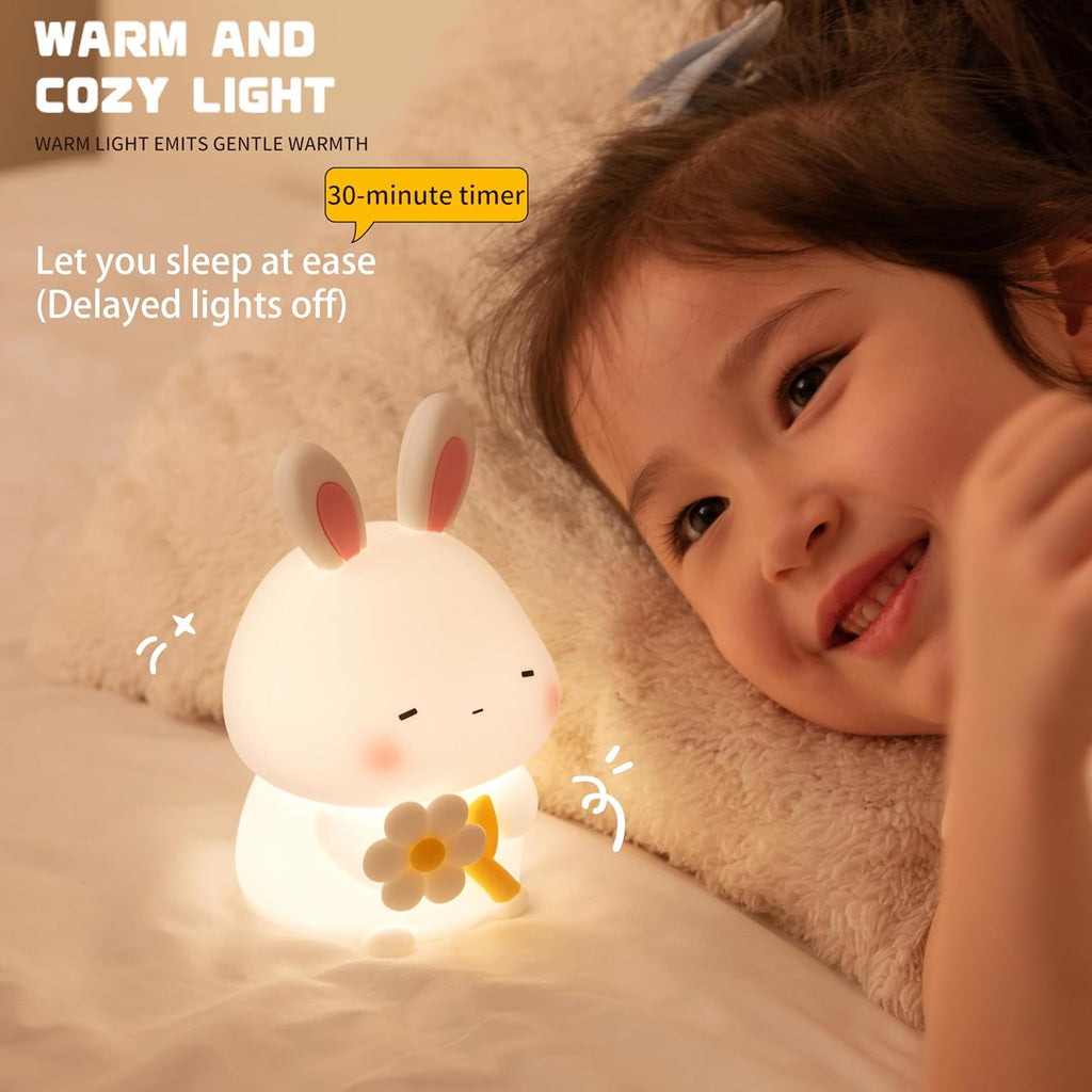 Led Cute Flower Bunny Night Light, Dimmable Timer Kawaii Lamps, Super Squishy Silicone USB Rechargeable Touch Control Night Lamp, Used…