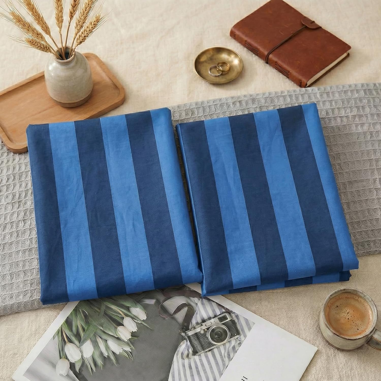 Merryword King Size Pillowcases, 100% Cotton Pillow Cases, Blue and Navy Striped Pillowcases, Soft Breathable Wide Stripes Pillow Covers, S…
