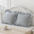 Qilunn Blue White Plaid Euro Pillow Shams Ruffle Pillowcases Set of 2, Shabby Checkered Washed Cotton Pillow Covers-26 x26, Blue/White Plaid…