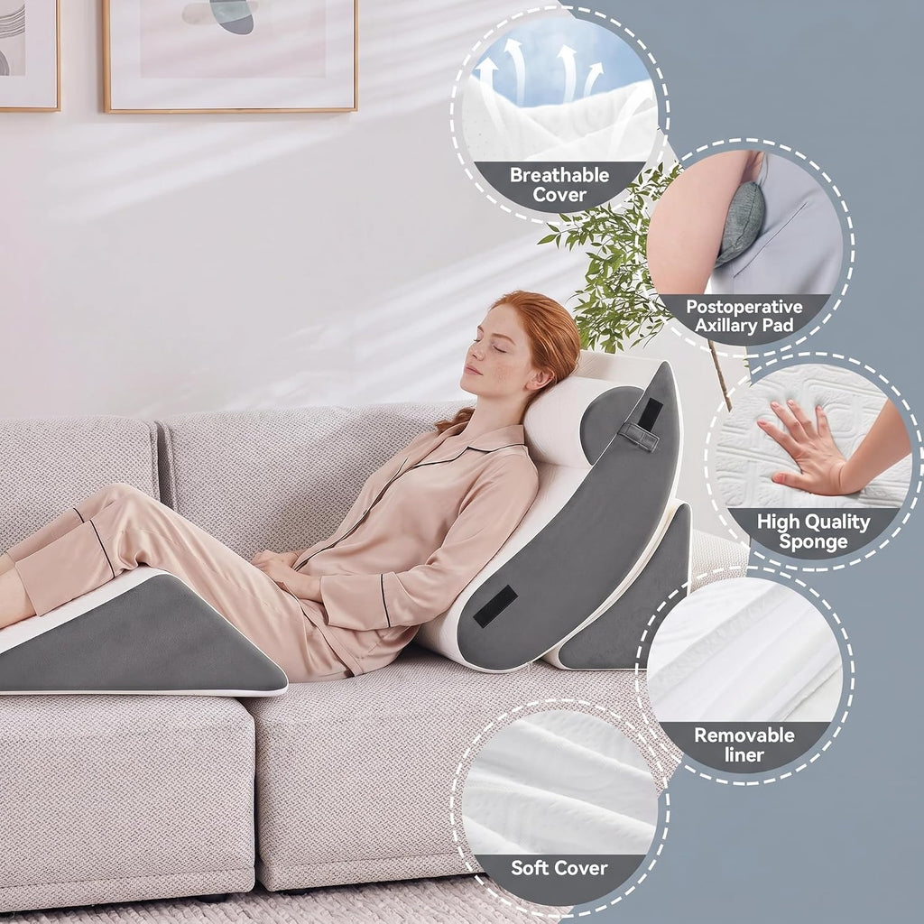 Yosdur 5PCS Wedge Pillow Set for After Surgery, Bed Orthopedic Pillow for Sleeping, Memory Foam Back Pillow for and Acid Reflux, Adju…