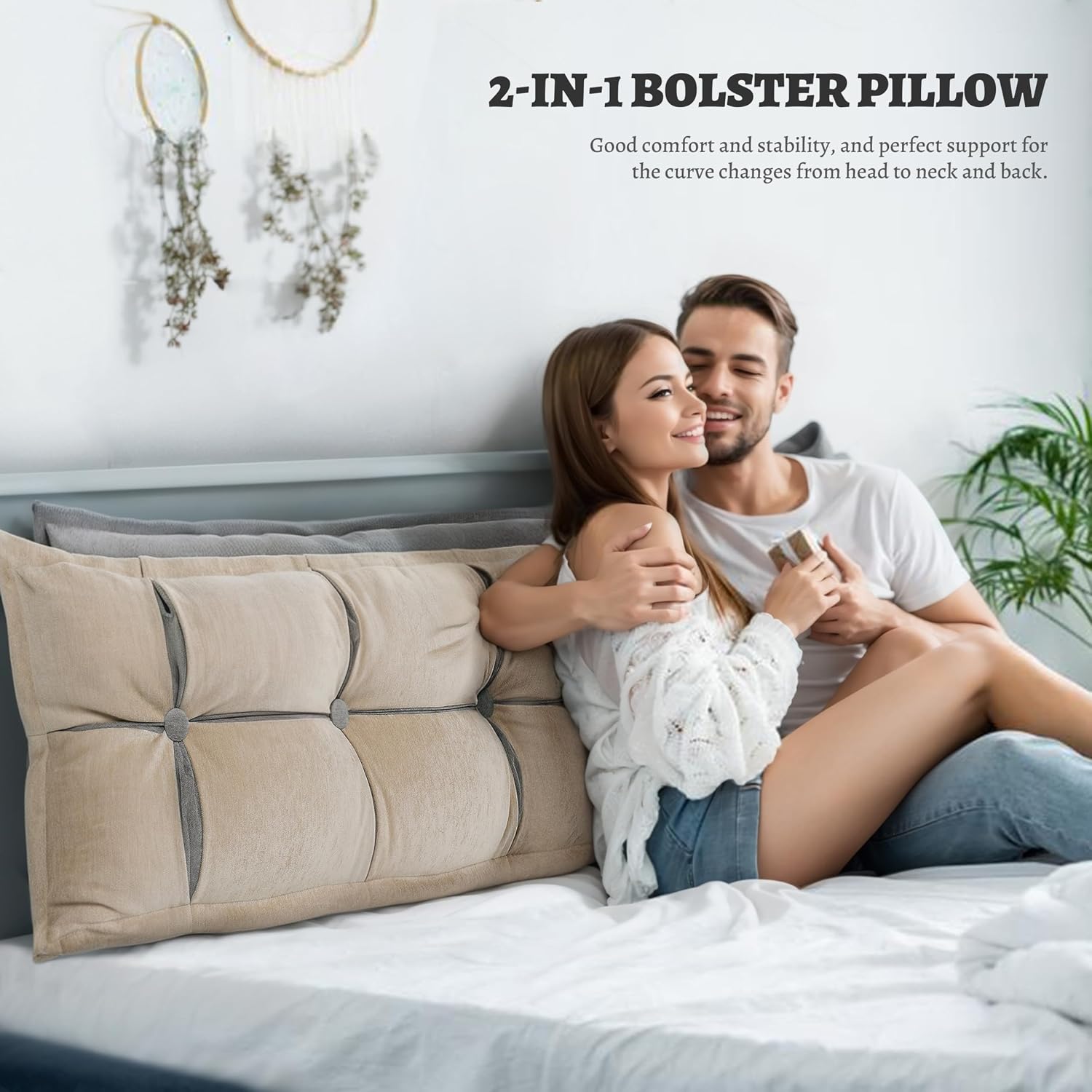 Johnear Headboard Backrest Set of 2 Pack Pillows for Daybed Couch Support Reading Pillows for Sitting in Bed Adult, Soft Chenille Long…