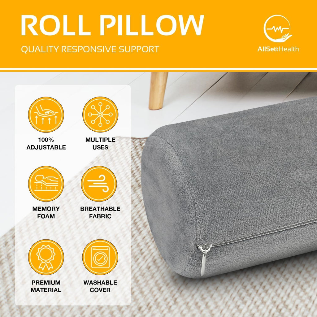 AllSettth AllSett th Firm Cervical Neck Roll Memory Foam Pillow, Bolster Pillow, Round Neck Support for Sleeping | Bolster for Bed,…