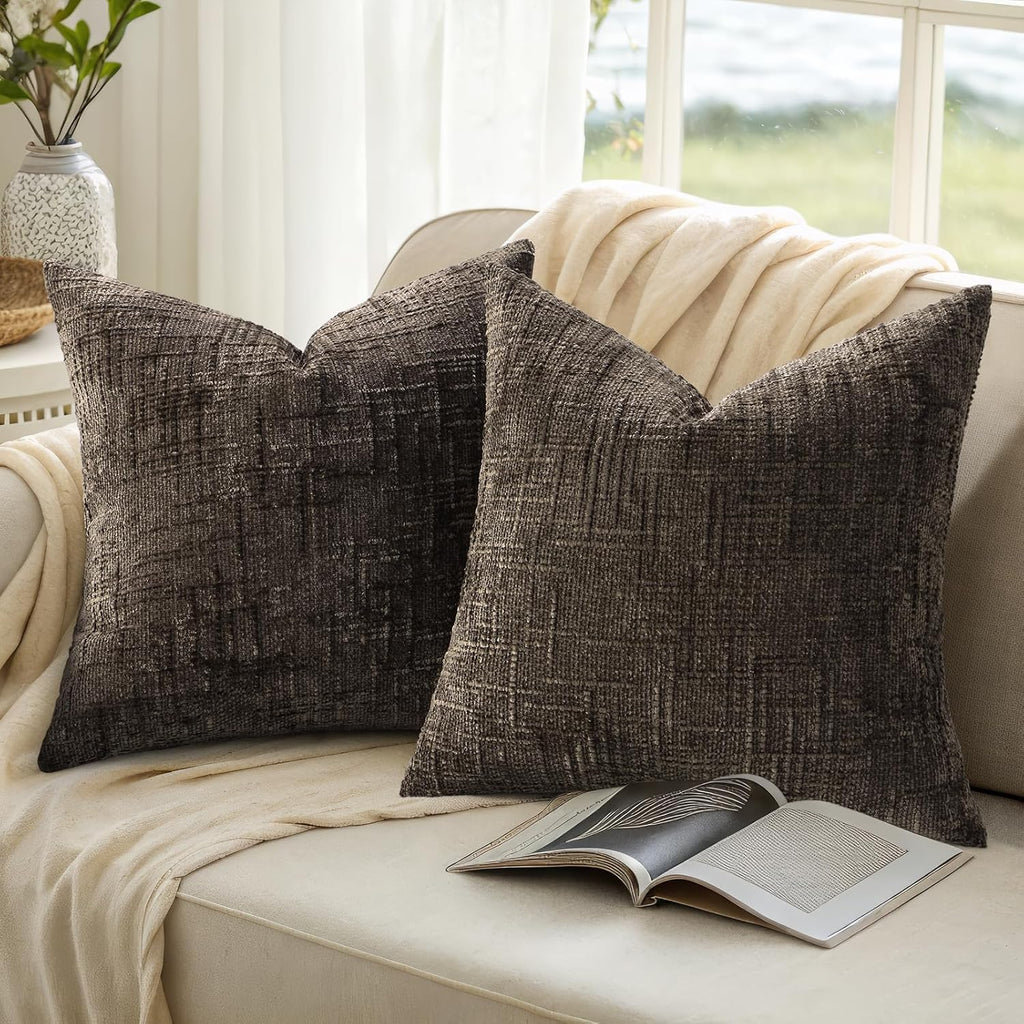 decorUhome Dark Brown Chenille Throw Pillow Covers 18x18 Set of 2 Textured Soft Cozy Slubby Couch Pillow Covers Modern Farmhouse Boho Decor…