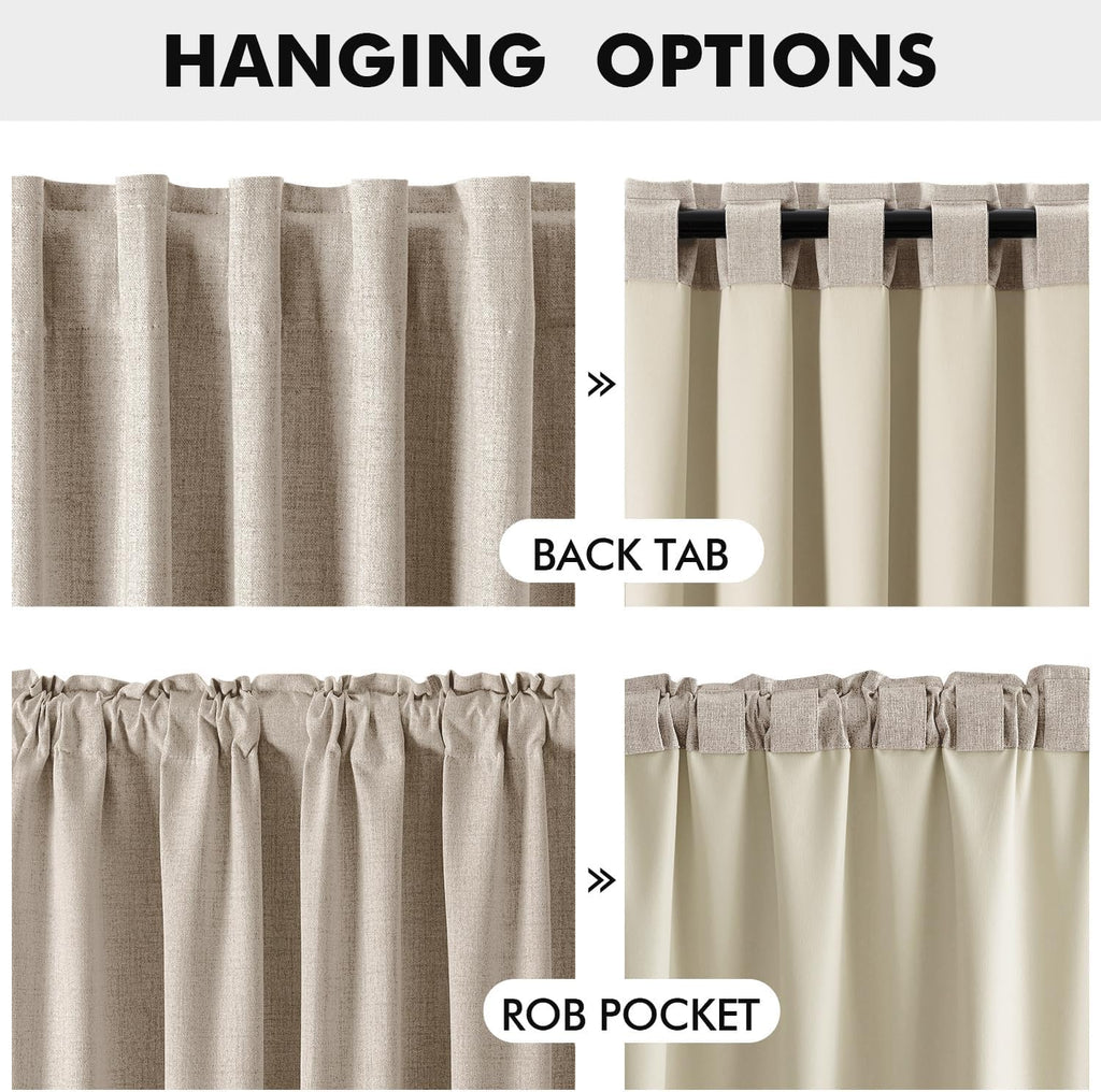 Miulee 100% Blackout Linen Curtains for Bedroom, Taupe Solid Luxury Decor Thermal Insulation Room Darkening Drapes for Living Room Nursery…