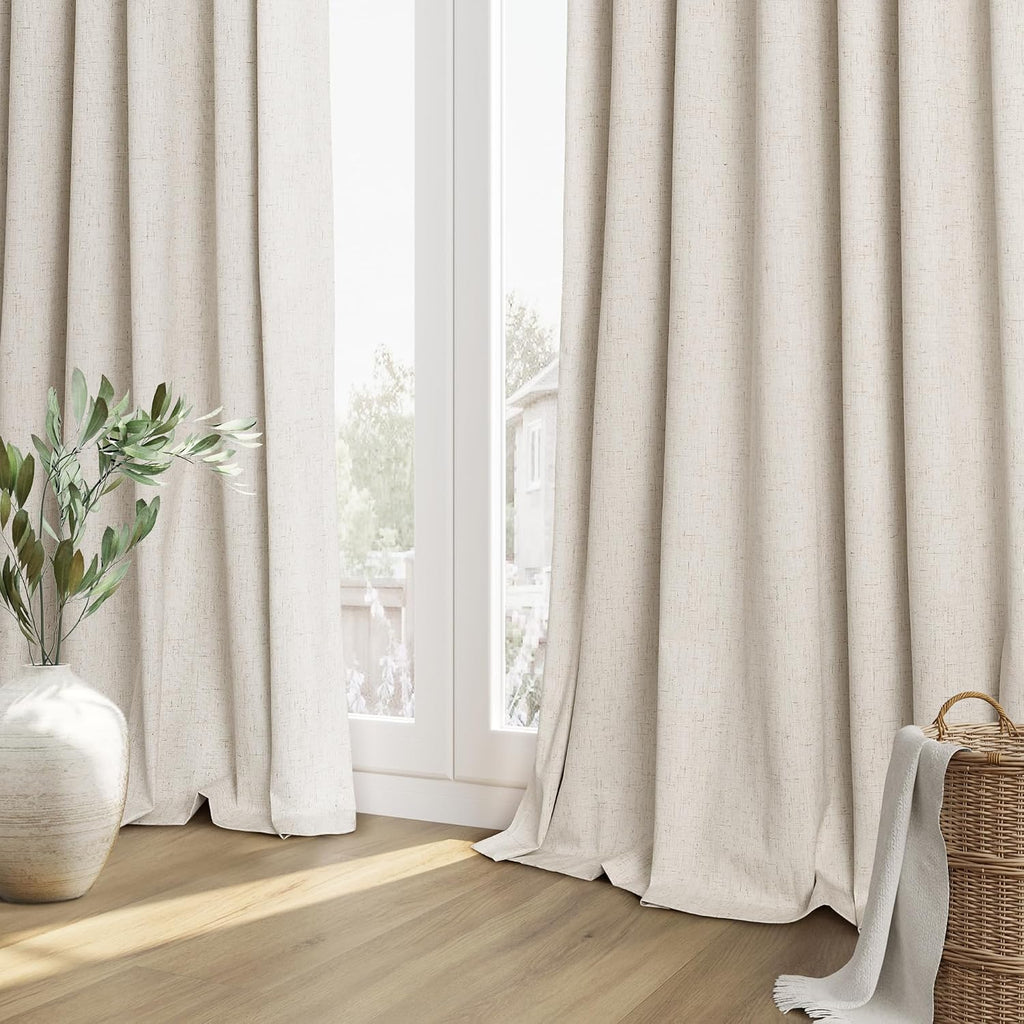 Guken 100% Blackout Linen Curtains 78 Inch Length 2 Panels Set for Living Room Bedroom Back Tab Thermal Insulated Black Out Drapes Room Dar…