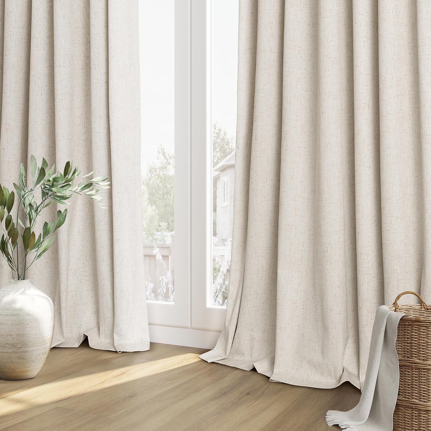 Guken 100% Blackout Linen Curtains 78 Inch Length 2 Panels Set for Living Room Bedroom Back Tab Thermal Insulated Black Out Drapes Room Dar…