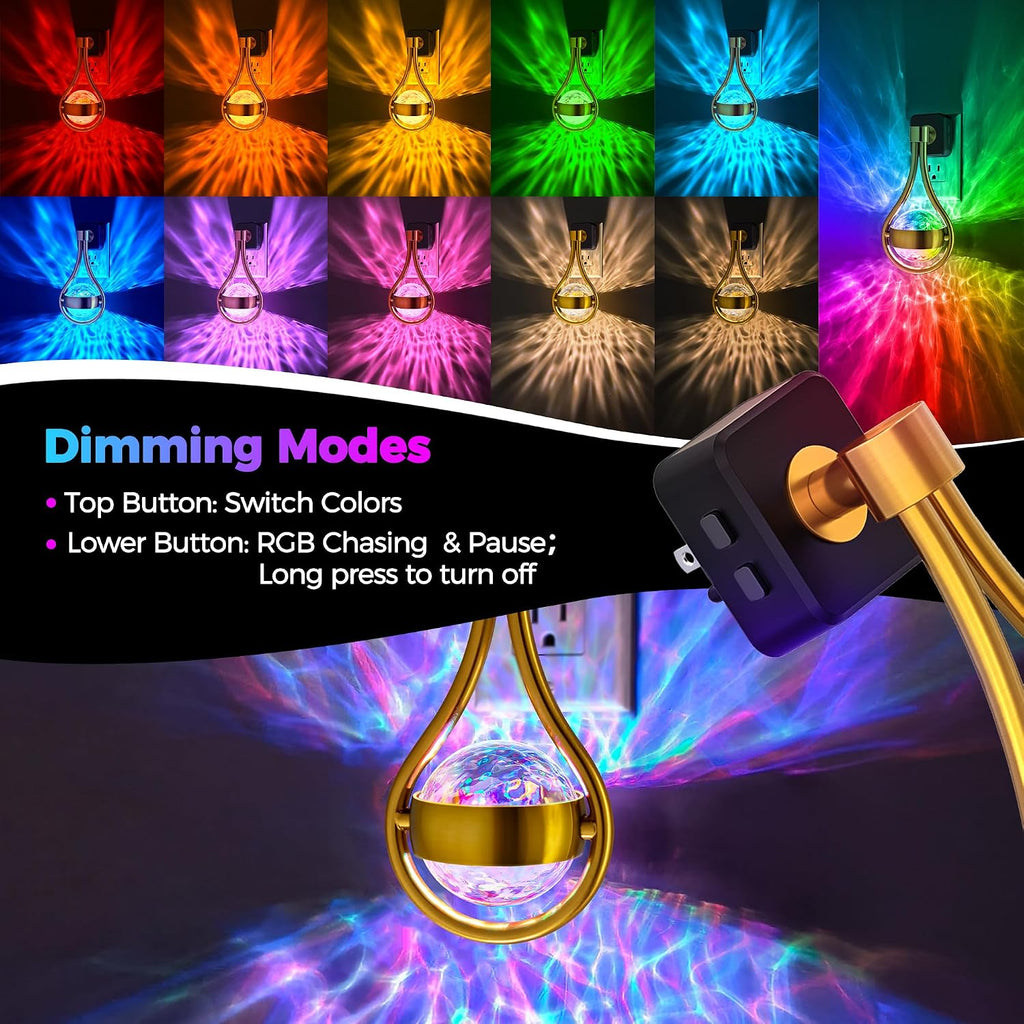 Briignite RGB Night Lights Plug into Wall, Color Changing Nightlight with Dusk to Dawn Sensor, 330° Rotating Night Light with Waterdrop…