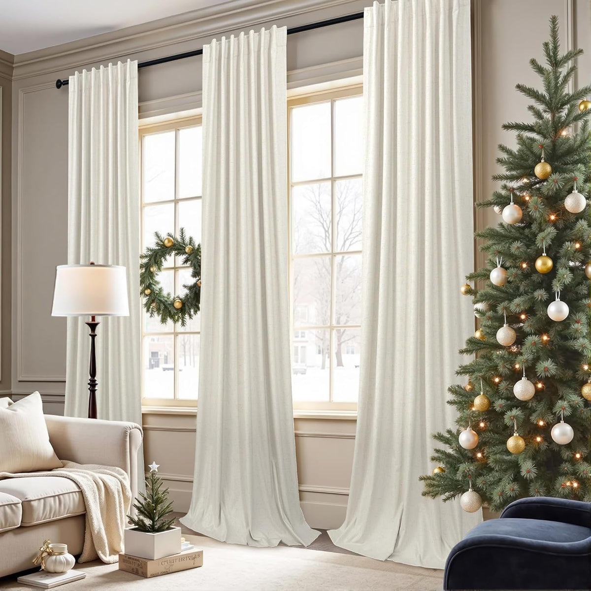 Pitalk Cream Blackout Curtains and Drapes 48 Inch Long Faux Linen Privacy RV Draperies for Small Windows Thermal Insulated Light Blocking C…