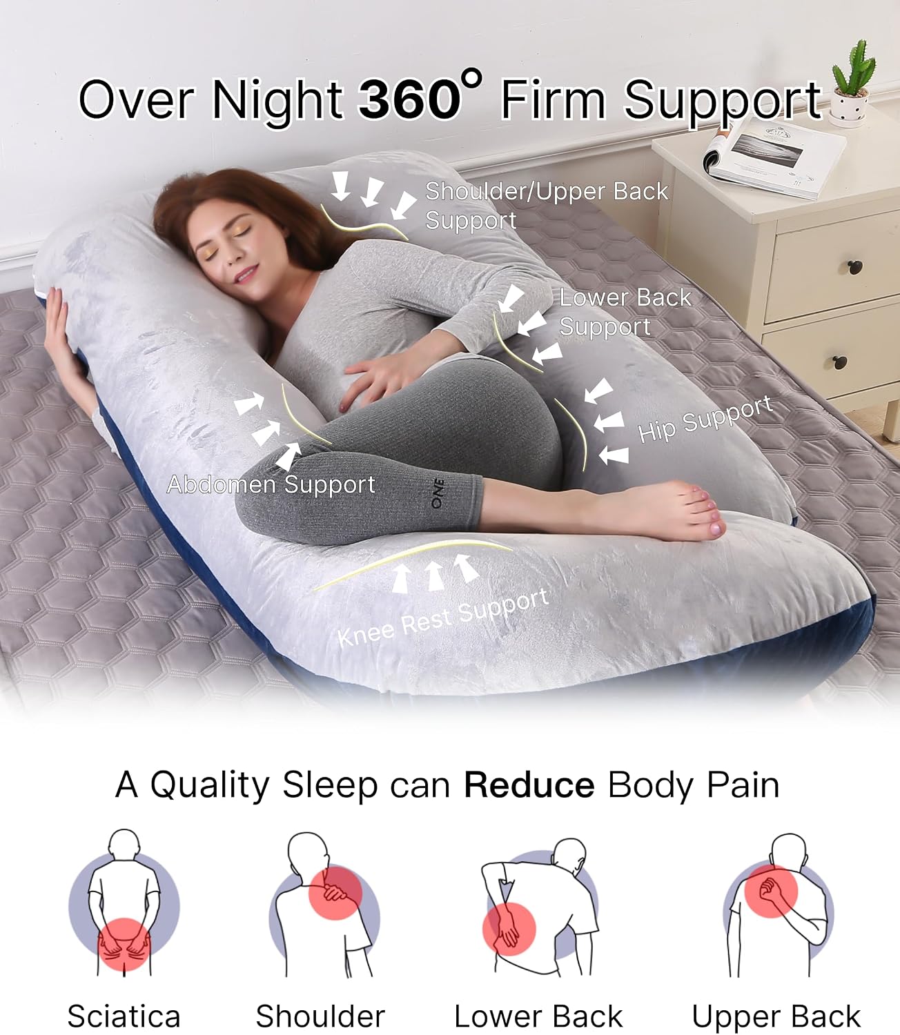 ALLOPERA Pregnancy Pillow, Full Body Maternity Pillow 57 inch, with Removable Washable Cover - Sleep Support for Legs, Back, Neck…