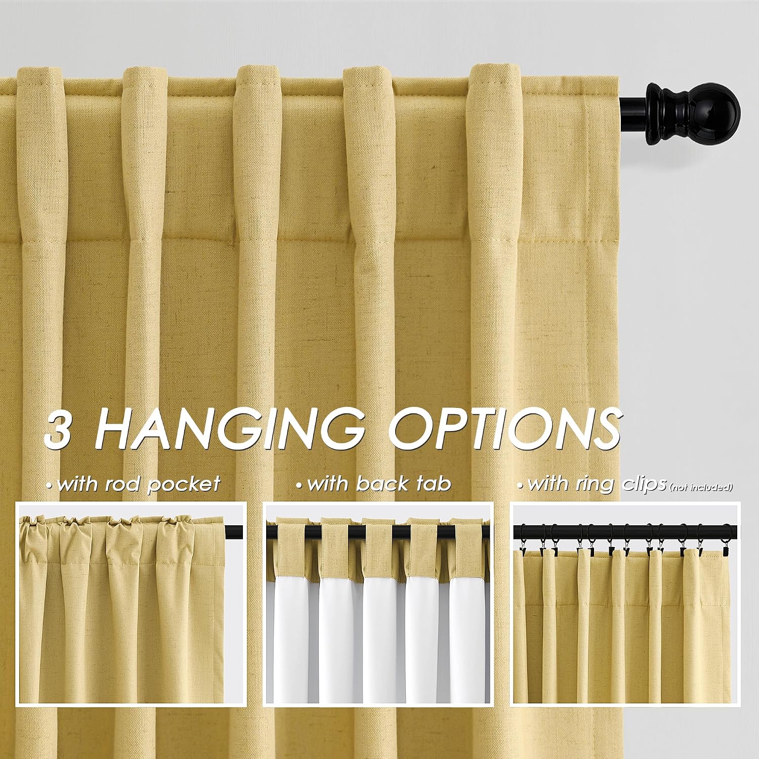 Nanspring Gold 100% Blackout Linen Curtains 84 Inch Length 2 Panels Set for Bedroom Back Tab Modern Farmhouse Decor Black Out Curtain for L…