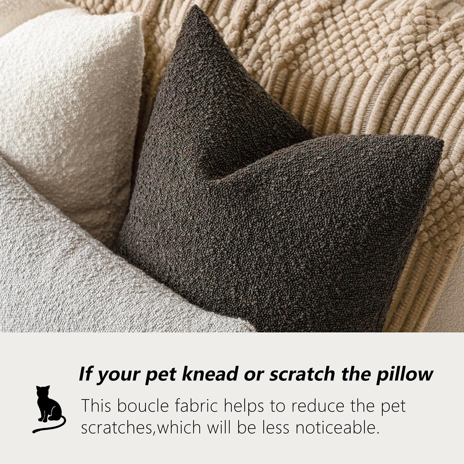 Foindtower Decorative Textured Boucle Throw Pillow Covers Accent Solid Pillow Cases Neutral Soft Cozy Couch Cushion Case for Chair Sofa…