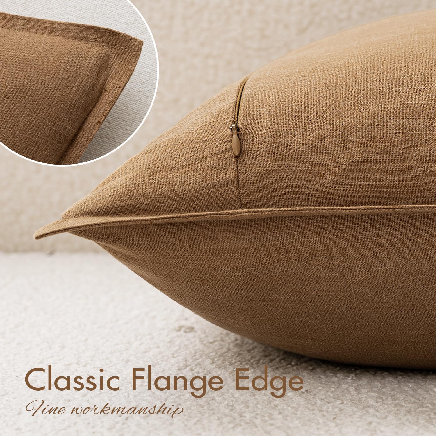 EMEMA Decorative Linen Throw Pillow Covers 26x26 Inch Brown Boho Farmhouse Neutral Couch Throw Pillows for Bed Pack of 2 Accent…