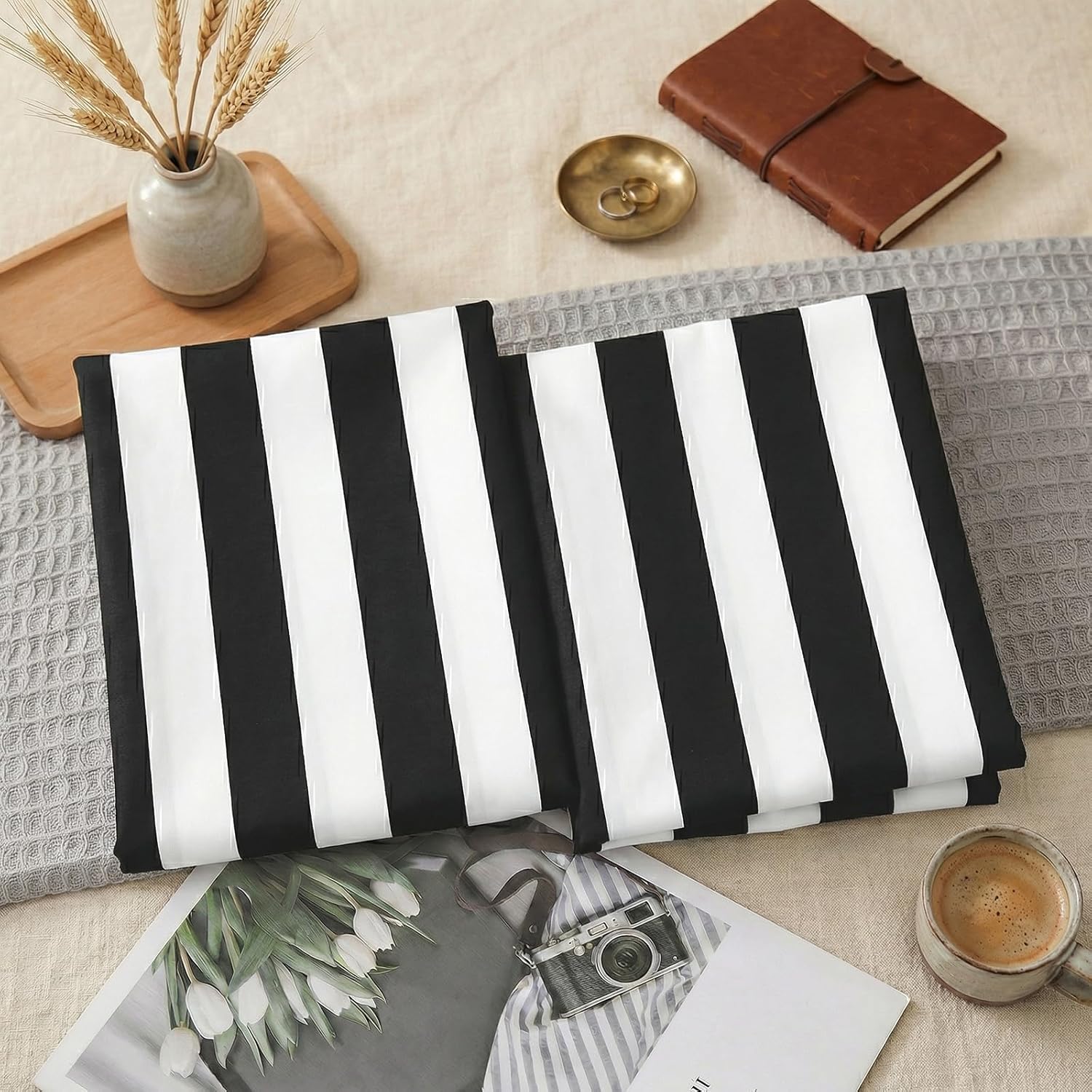 Merryword King Size Pillowcases, 100% Cotton Pillow Cases, Black and White Striped Pillowcases, Soft Breathable Wide Stripes Pillow Covers,…