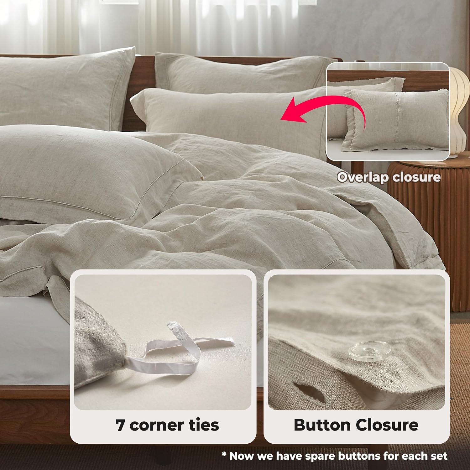 Simple&Opulence 100% Washed Linen Duvet Cover with Embroidered, 2 Pieces Soft Farmhouse Comforter Set with Button Closure,1…