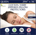 Queen Pillow Protectors (Set of 2) – Pillow Cover Waterproof Hypoallergenic Dust Proof Zippered Encasement- Cotton Terry