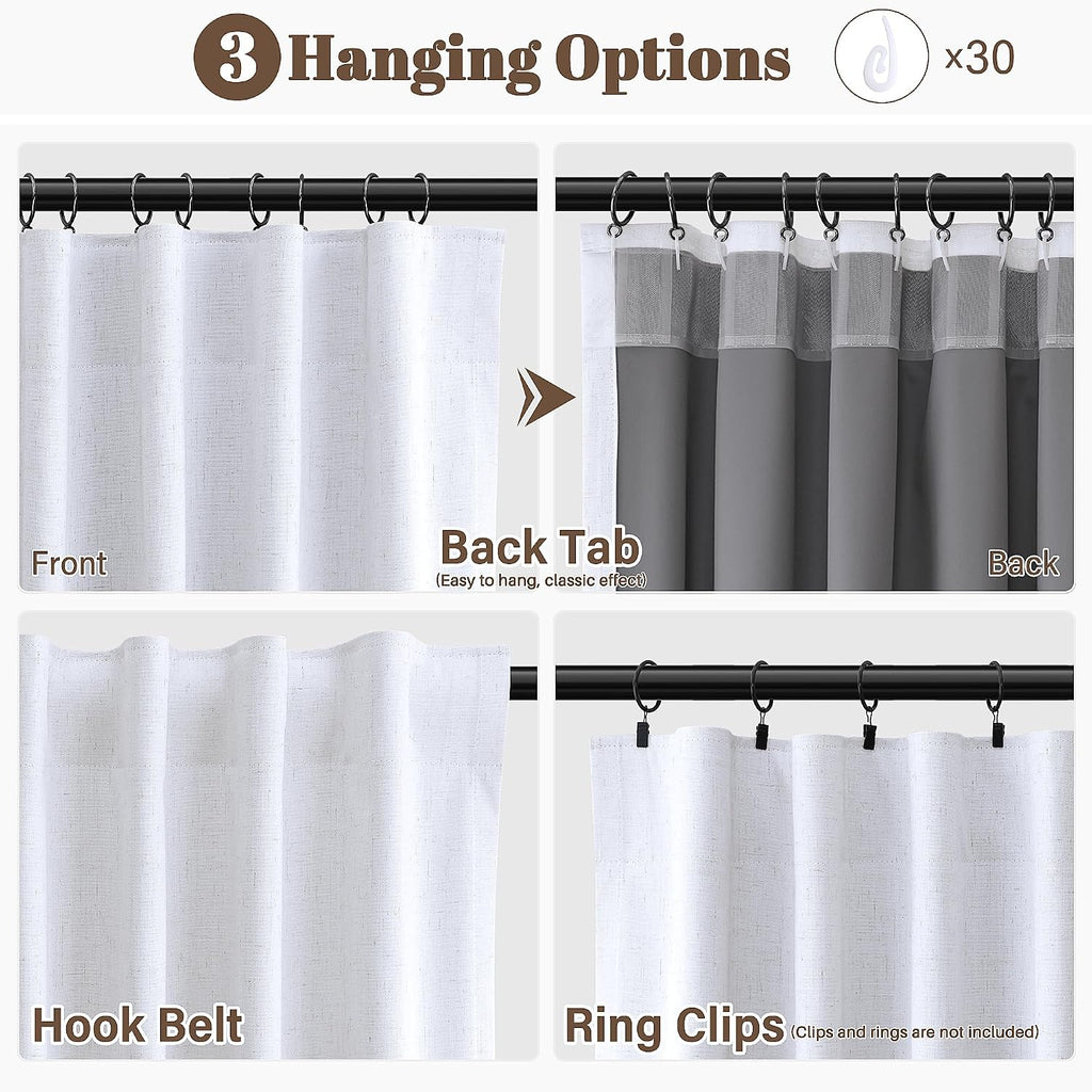 Guken Beige White 100% Blackout Linen Curtains 90 Inches Long 2 Panels Room Darkening Curtain for Bedroom Living Room Back Tab Hook Belt Bl…
