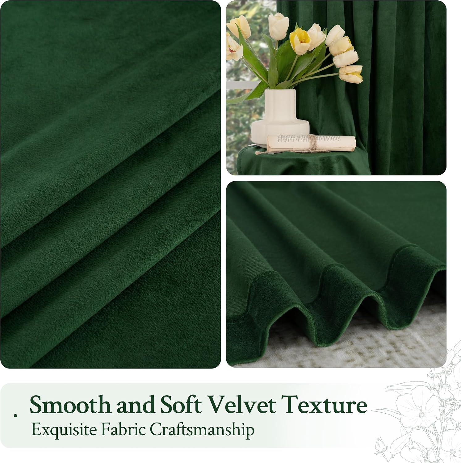 Lamit Emerald Green Velvet Curtains 96 Inch for Living Room, Thermal Insulated Room Darkening Drapes Noise Reducing Back Tab and Rod Pocket…