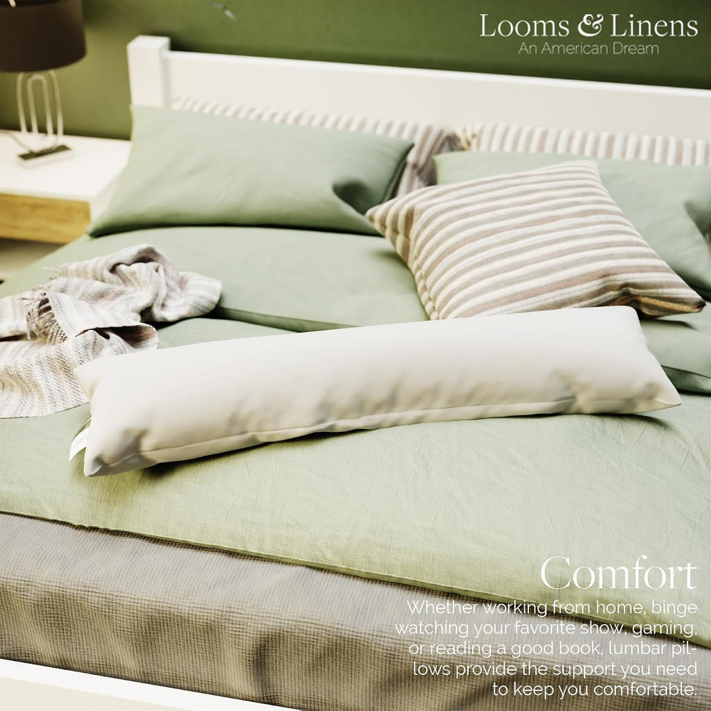 LoomsLinens 12x48 inch Boudoir Pillow by Looms and Linens with Down Alternative Lumbar Throw Pillow - USA Made Lumbar Pillow Pack of 1 48 I…