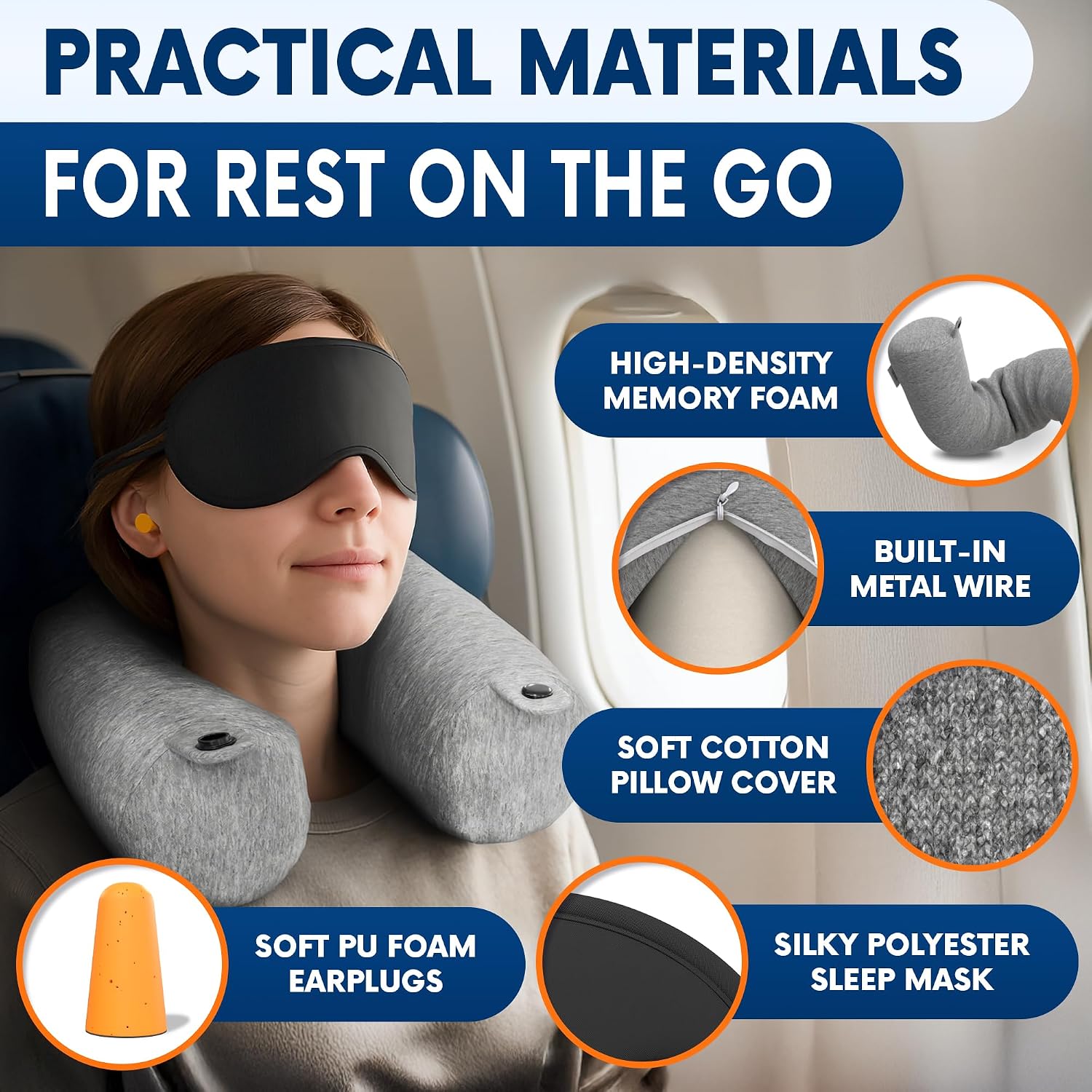 Twist Memory Foam Neck Pillow Travel Airplane, Car & Train - Adjustable & Bendable Airplane Pillow for Long Flight, Breathable, Washable…