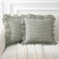 Kmasaniji 2 Pack Sage Green Plaid Ruffle Gingham Throw Pillow Covers, 100% Washed Cotton Checkered Farmhouse Decorative Pillow Shams for Be…