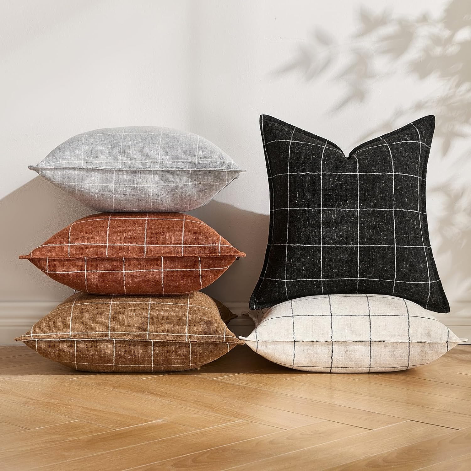 CARRIE HOME White Euro Pillow Covers 26x26 Set of 2, White Checkered Plaid Decorative Linen Pillow Covers 26 x 26, Ivory Cream Minimalist…