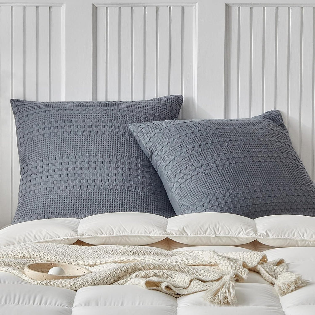 Warmdern 100% Cotton Waffle Weave Throw Pillow Sham, 2 Pack Standard Square Sham 20" x 20" Bed Pillow Covers, Ultra Soft Bed Pillow Shams C…