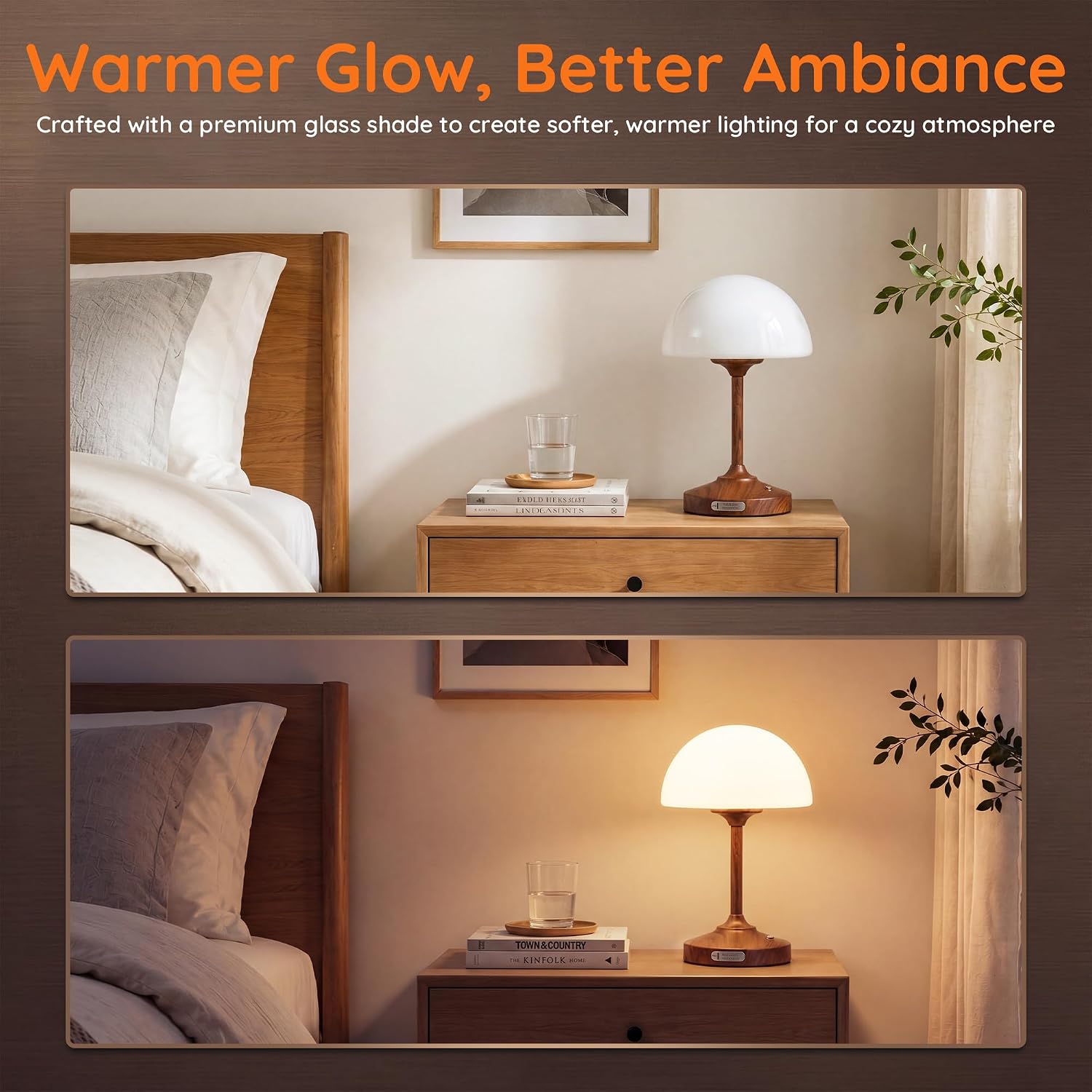 Dawnwake Table Lamp Cordless Lamp for Bedroom, Small Bedside Desk Lamp,5000mAh Rechargeble Battery Operated Dimmable Table Lamps, Glass…