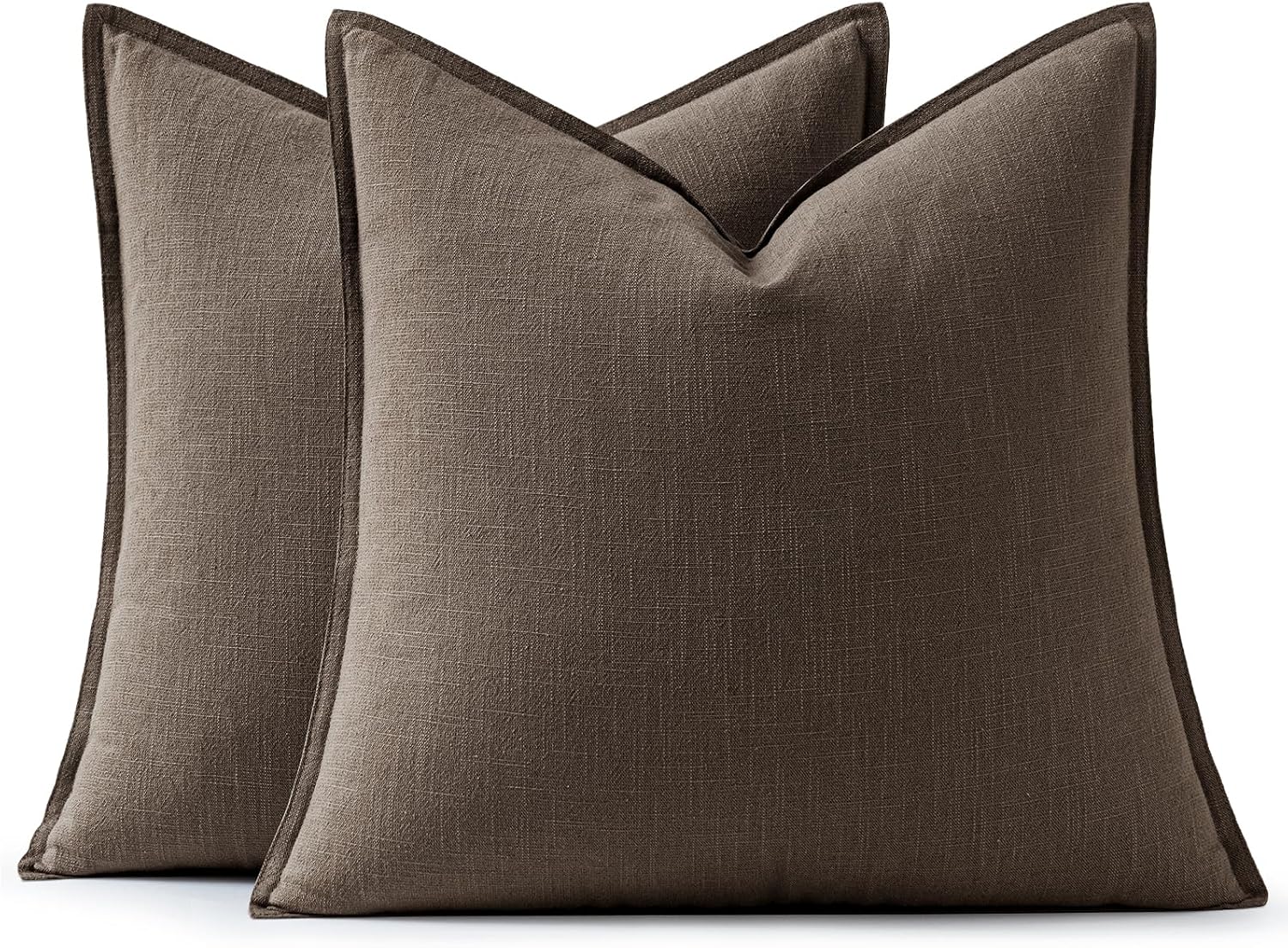 Anroduo Pack of 2 Decorative Linen Pillow Covers Taupe Neutral Farmhouse Boho Soild Cushion Case Soft Accent Pillowcase for Couch Sofa Bedr…