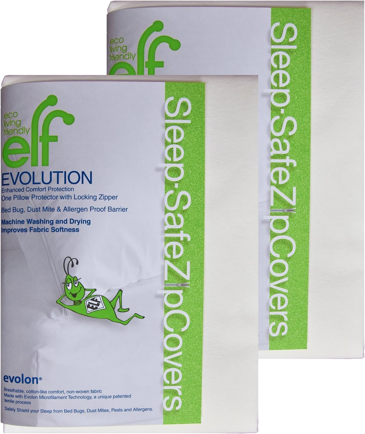 Eco Living Friendly Evolon Pillow Protector | 2 Pack Standard Zippered Encasement | Sleep Safe Zipper Cover 2 Pack Cotton White