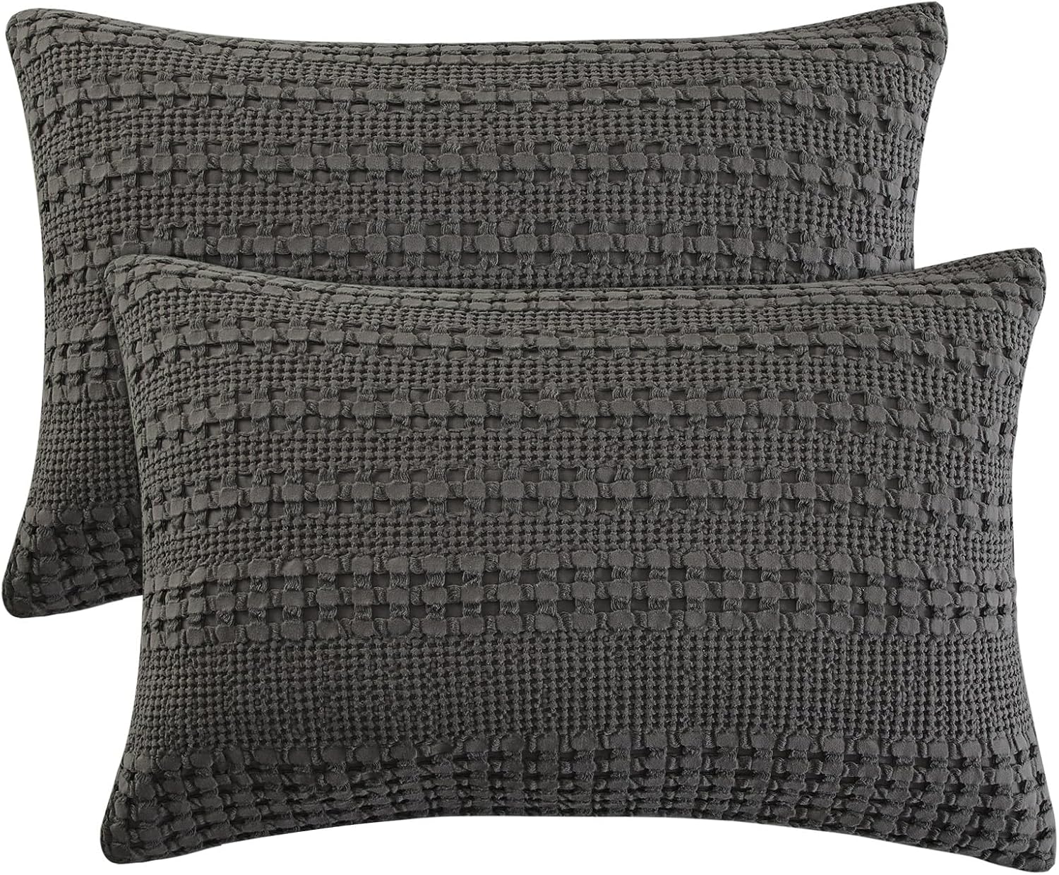Phf 100% Cotton Waffle Pillow Shams King Size, 2 Pack 20" x 36" Soft Skin-Friendly Pillowcases, No Filling, Aesthetic Woven and Breathable…