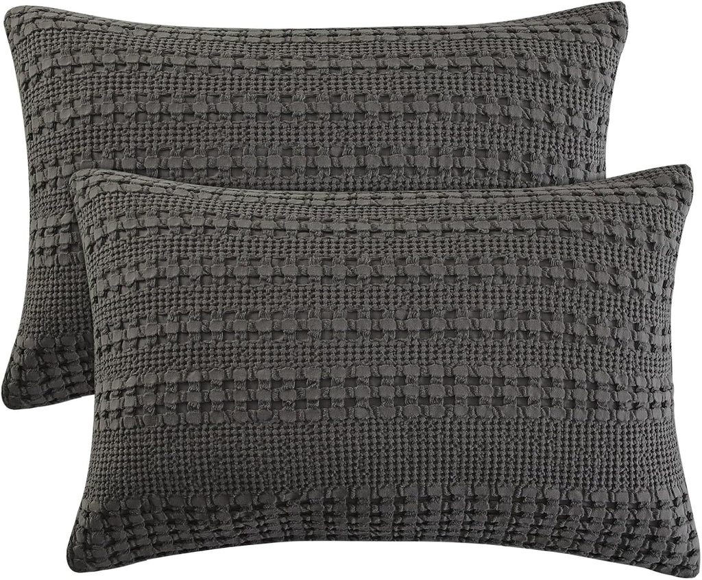 Phf 100% Cotton Waffle Pillow Shams Standard Size, 2 Pack 20" x 26" Soft Skin-Friendly Pillowcases, No Filling, Aesthetic Woven and Breatha…