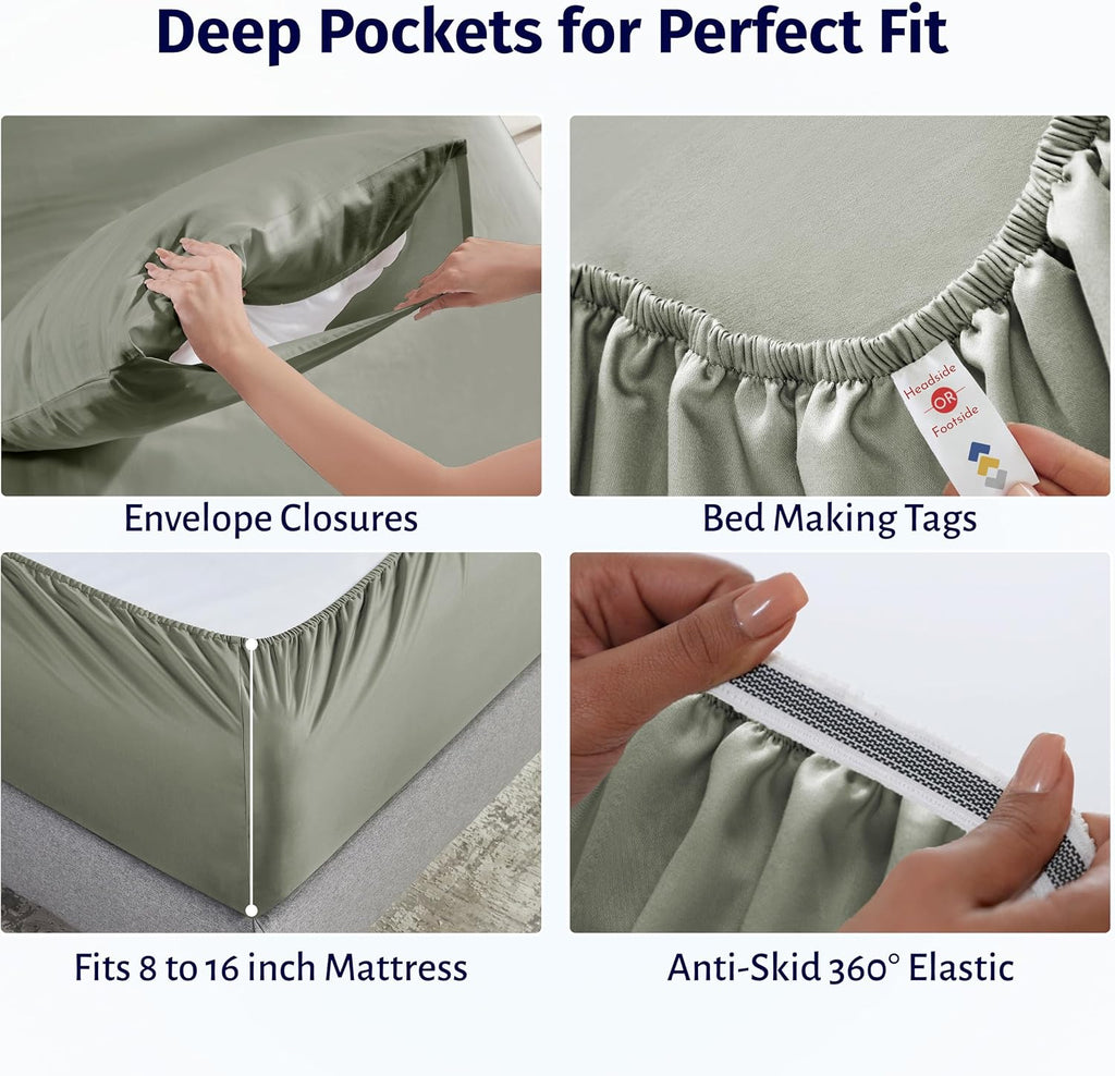 CaliforniaDesignDen California Design Den Deep Pocket Queen Sheet Set - Certified 100% Egyptian Cotton, Lightweight, Crisp Percale Bed Shee…