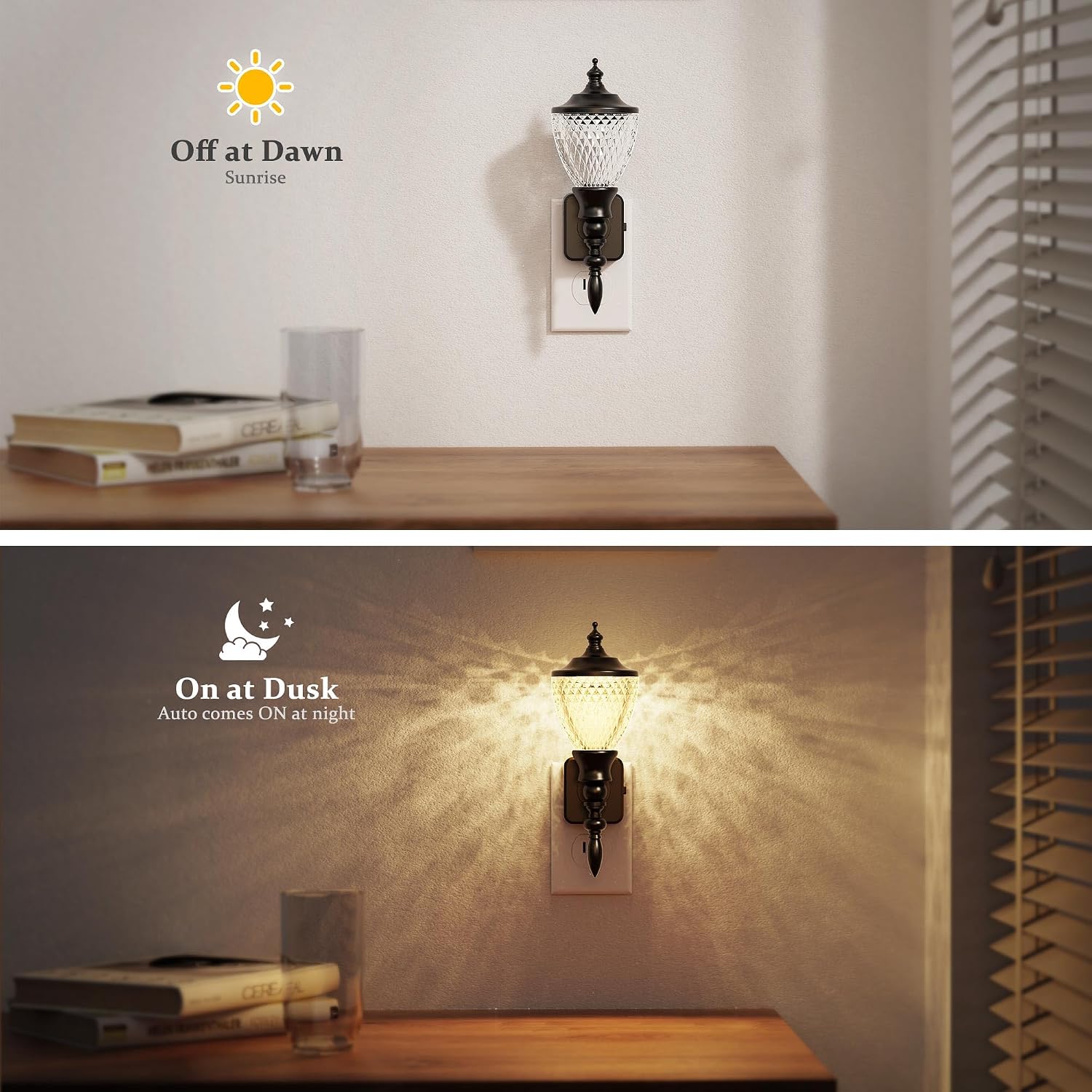 JandCase Night Lights Plug into Wall, 3000K Soft White, Dusk to Dawn Sensor, 0-100LM Dimmable Industrial Night Light, for Bedroom…