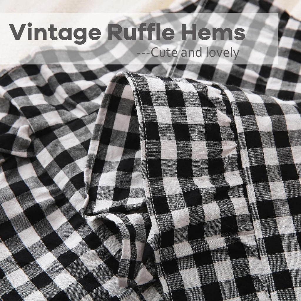 Kmasaniji 2 Pack Black White Plaid Ruffle Gingham Throw Pillow Covers, 100% Washed Cotton Buffalo Checkered Farmhouse Pillow Shams - 18''x1…
