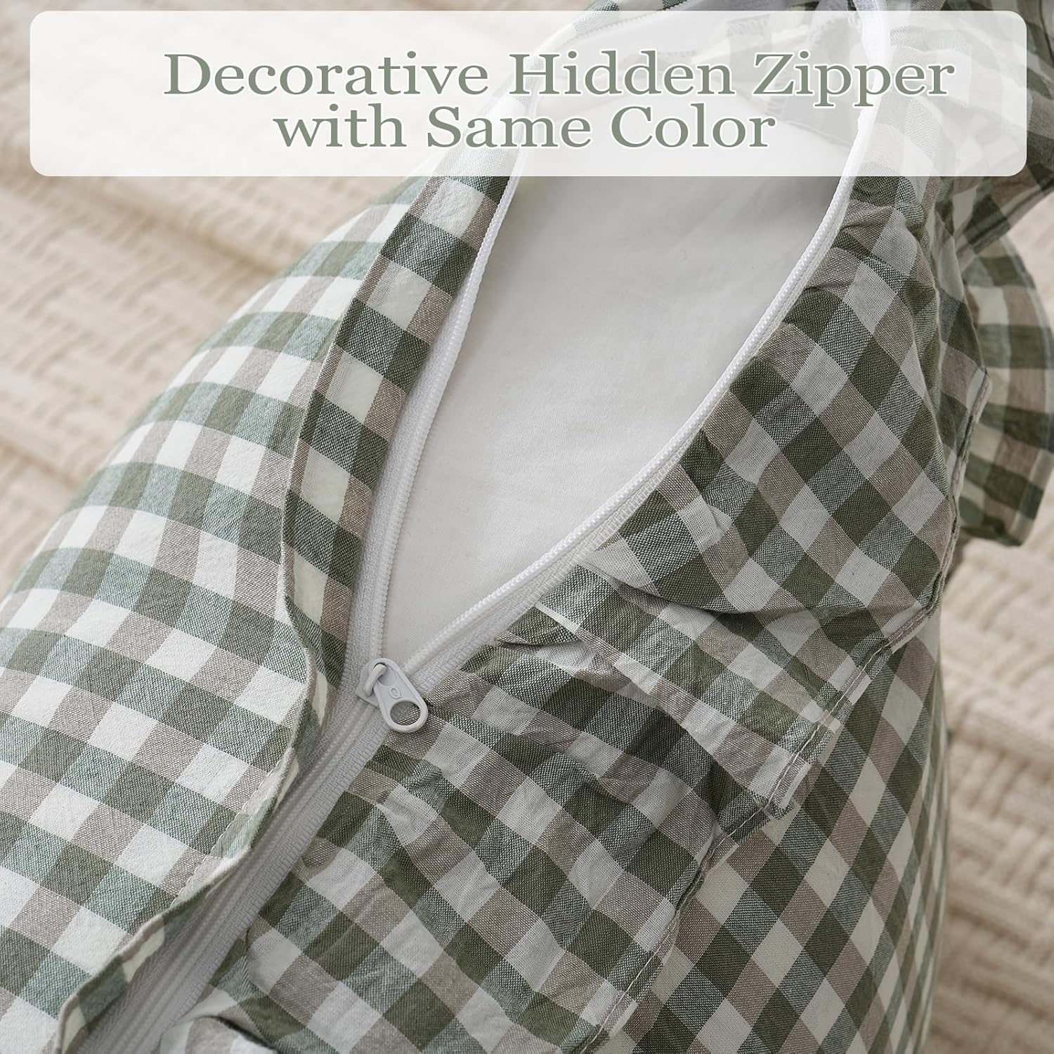 Qilunn 2 Pack Sage Green/White Plaid Ruffle Throw Pillow Covers Farmhouse Checkered Chic Washed Cotton Pillowcases Gingham Pillow Shams for…