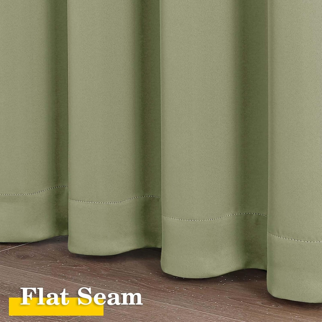 WelvetBLK Sage Green Room Darkening Curtains for Bedroom Living Room 45 Inch Length 2 Panels Set, Soft Solid Thermal Insulated Rod Pocket S…