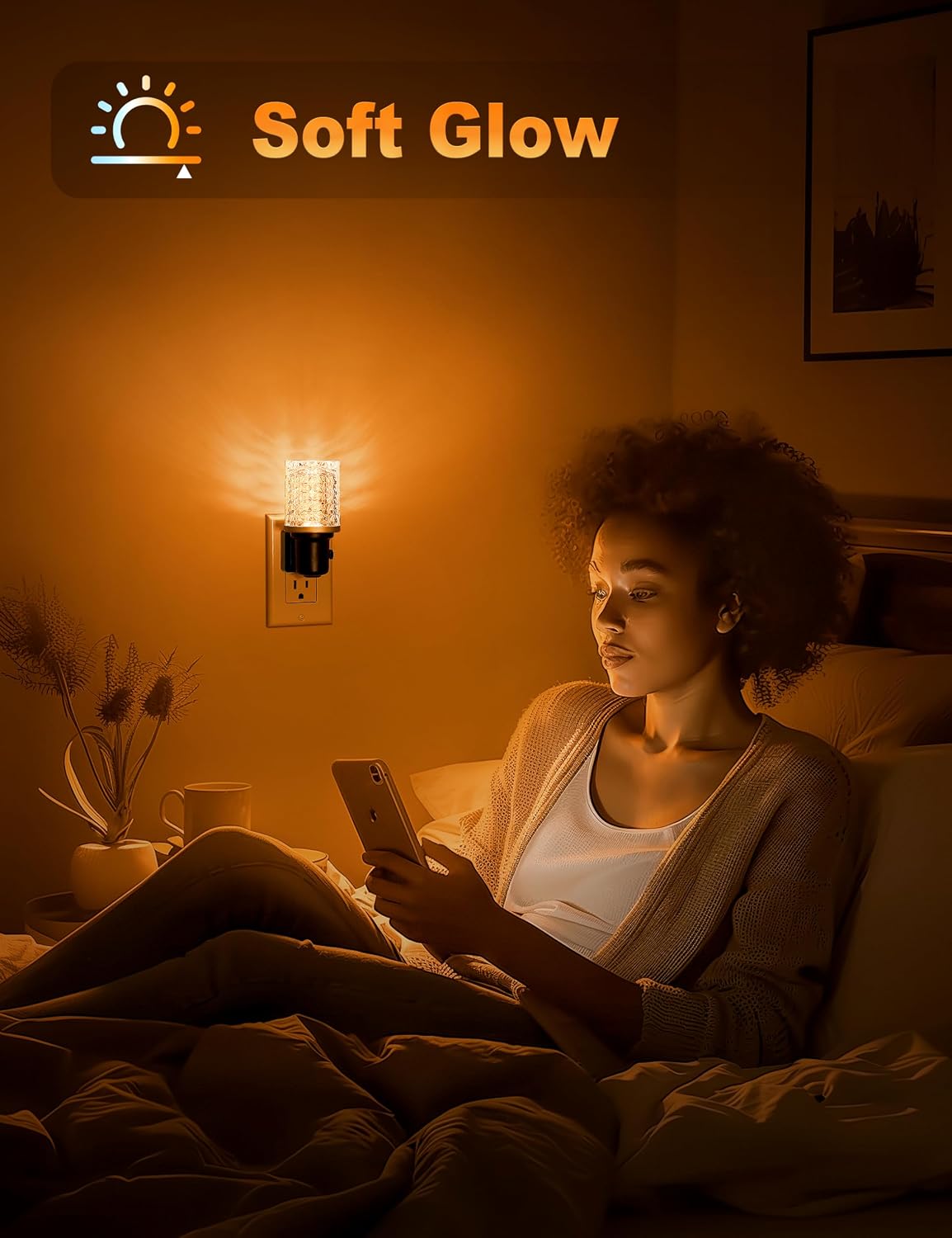 JandCase LED Night Light Amber, Dimmable Night Lights Plug into Wall, Modern Nightlight with Auto On Off Light Sensor, Amber Night Light…